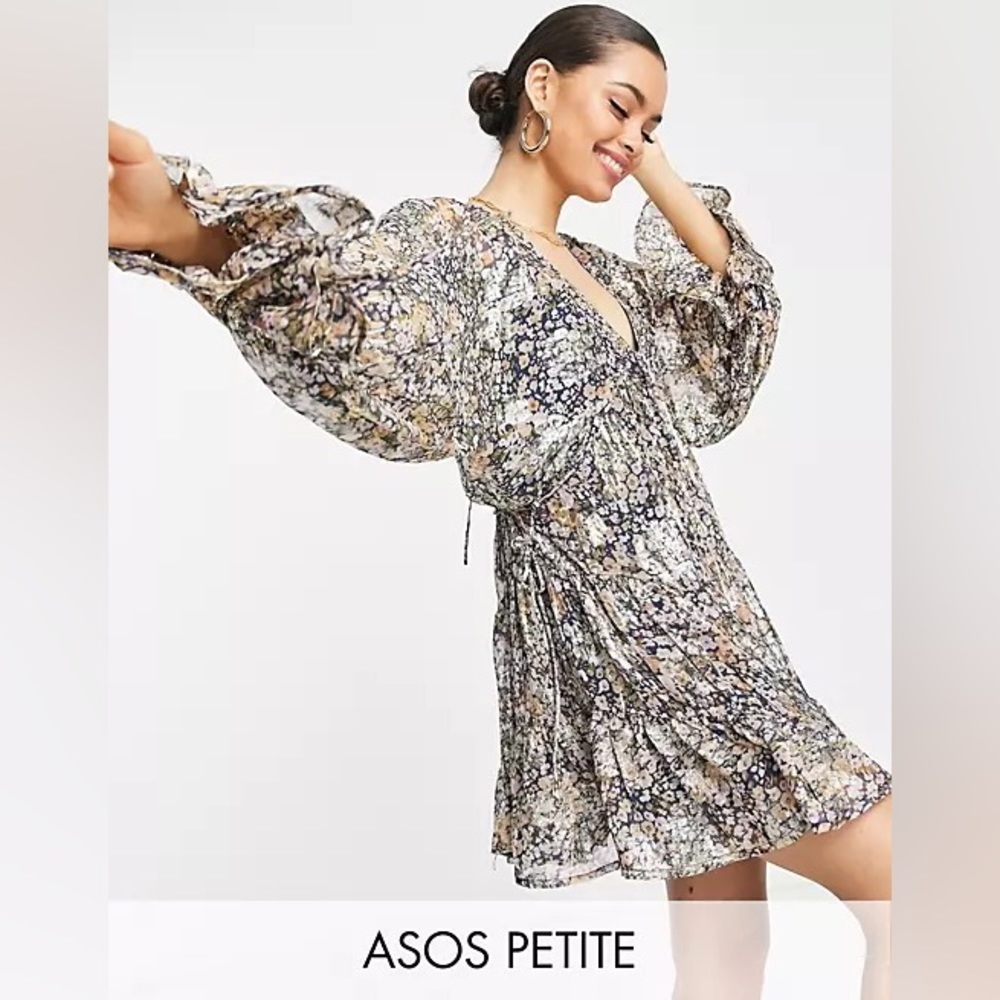 ASOS DESIGN Petite Mini Smock Dress with tie waist
